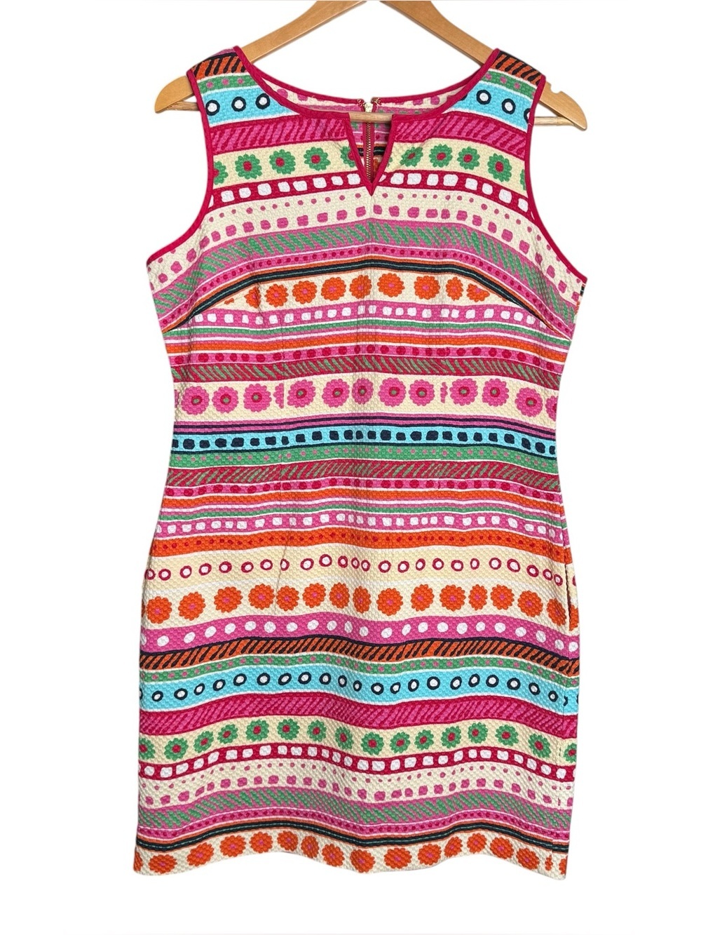 Talbots Sheath Dress Size 10 Petite Floral Striped Sleeveless 70’s Vibrant